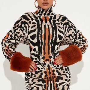 Tigress Sweater Mini Dress - Brown/combo